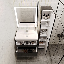 Style Line Мебель для ванной Даймонд 80 Люкс черная, PLUS подвесная – фотография-4